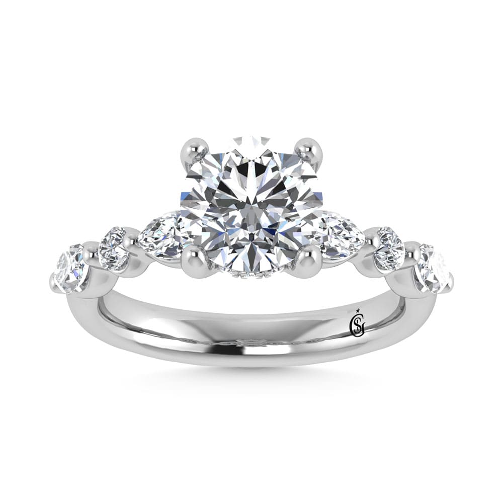 14K White Gold Lab Grown Diamond 2 5/8 Ct.Tw. IGI Certified Marquise and Round Shape Halo Engagement Ring (Center Round)