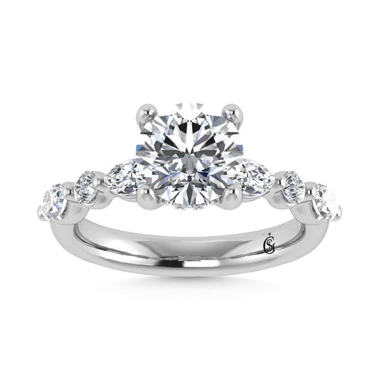 14K White Gold Lab Grown Diamond 2 5/8 Ct.Tw. IGI Certified Marquise and Round Shape Halo Engagement Ring (Center Round)