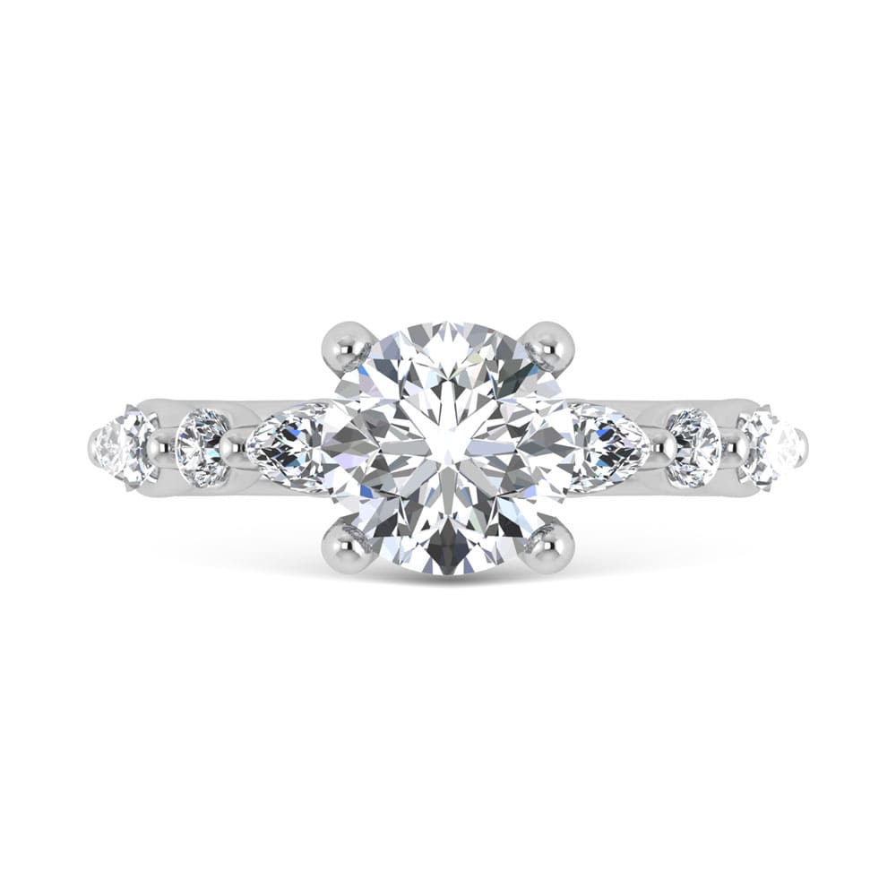 14K White Gold Lab Grown Diamond 2 5/8 Ct.Tw. IGI Certified Marquise and Round Shape Halo Engagement Ring (Center Round)