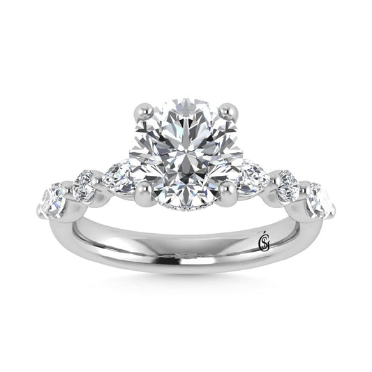 14K White Gold Lab Grown Diamond 3 5/8 Ct.Tw. IGI Certified Marquise and Round Shape Halo Engagement Ring (Center Round)