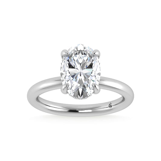 14K White Gold Lab Grown Diamond 2 1/20 Ct.Tw. Oval Shape IGI Certified Engagement Ring (Center 2ct)