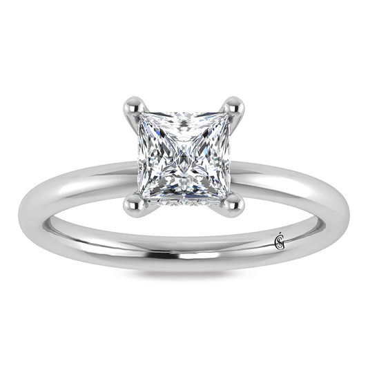 14K White Gold Lab Grown Princess Shape Lab Grown Diamond 1 1/20 ct.tw. Certified Solitaire Engagement Ring (Center 1 ctw)