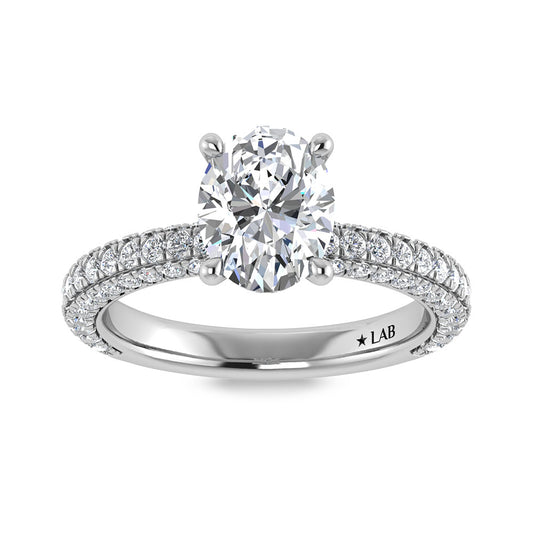14K White Gold Lab Grown Diamond 3 Ct.Tw. IGI Certified Oval Shape Halo Engagement Ring (Center 2CT)