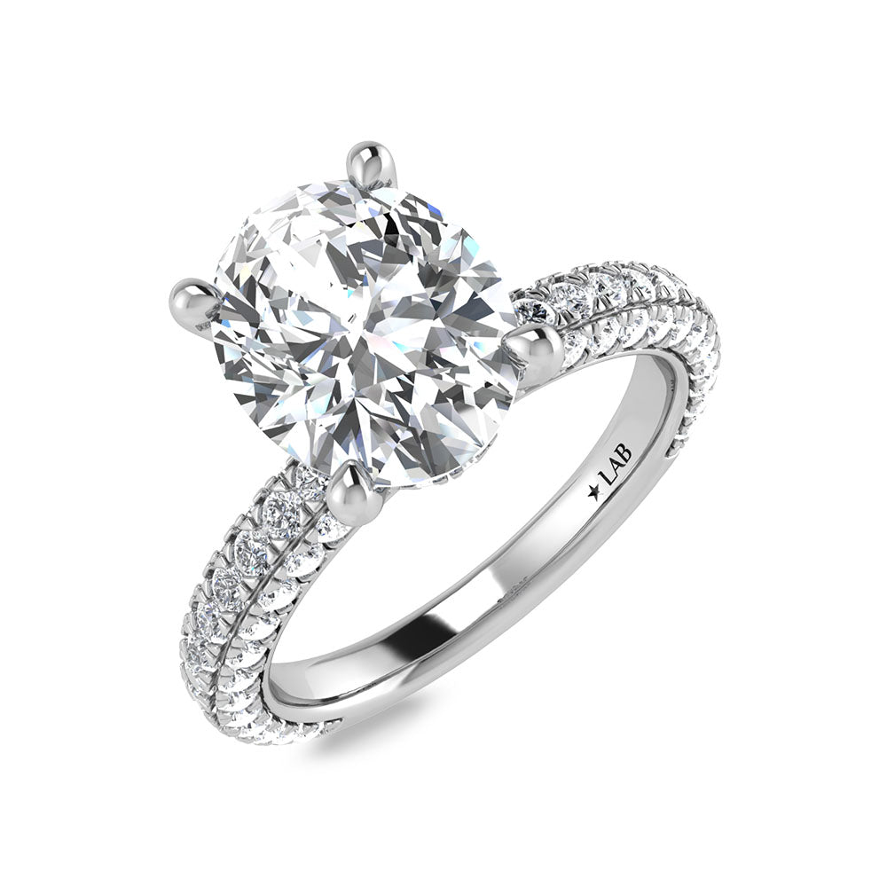 14K White Gold Lab Grown Diamond 3 Ct.Tw. IGI Certified Oval Shape Halo Engagement Ring (Center 2CT)