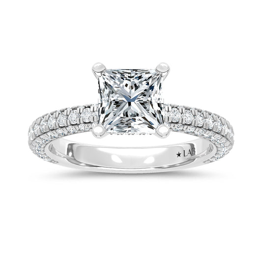 14K White Gold Lab Grown Diamond 4 Ct.Tw. IGI Certified Princess Shape Halo Engagement Ring (Center 3CT)