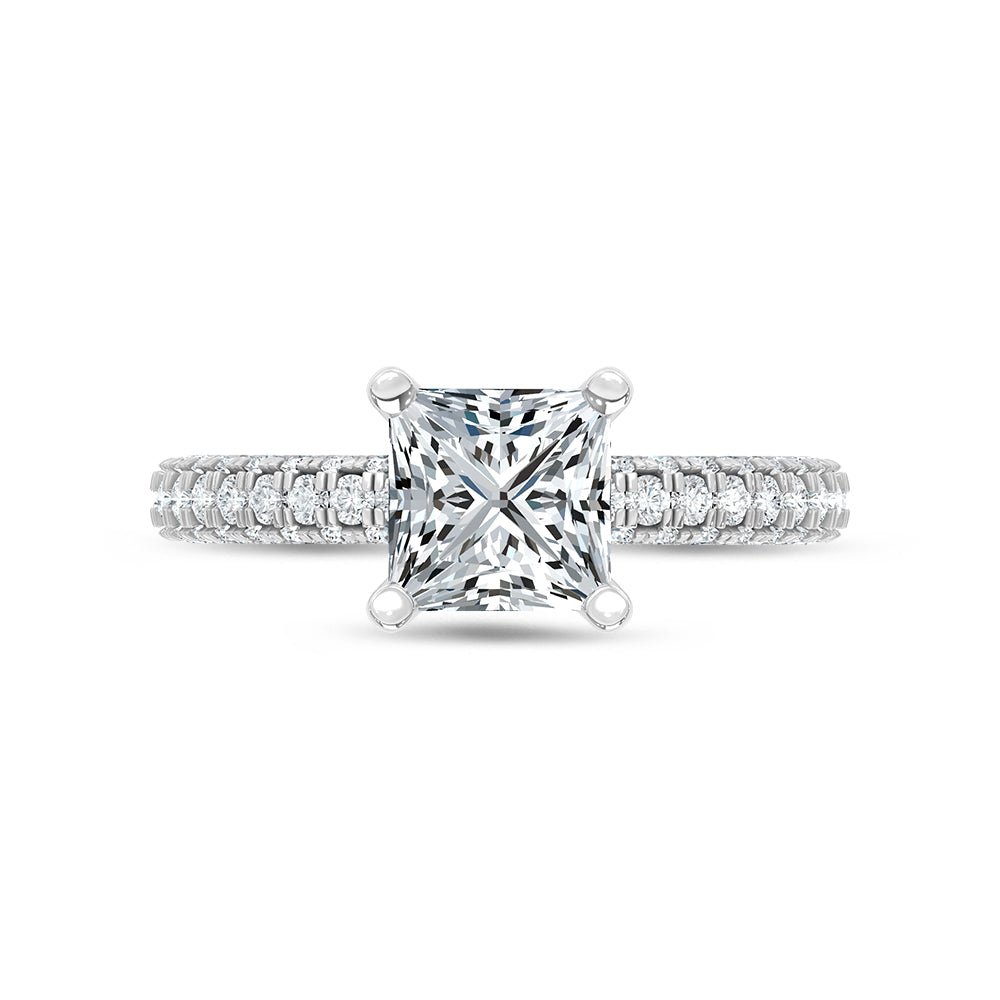 14K White Gold Lab Grown Diamond 4 Ct.Tw. IGI Certified Princess Shape Halo Engagement Ring (Center 3CT)