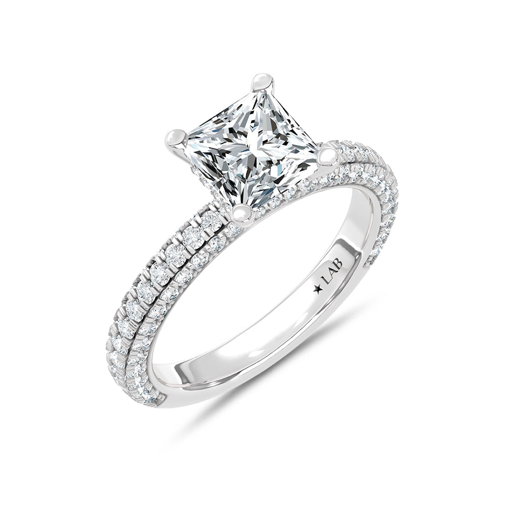 14K White Gold Lab Grown Diamond 4 Ct.Tw. IGI Certified Princess Shape Halo Engagement Ring (Center 3CT)
