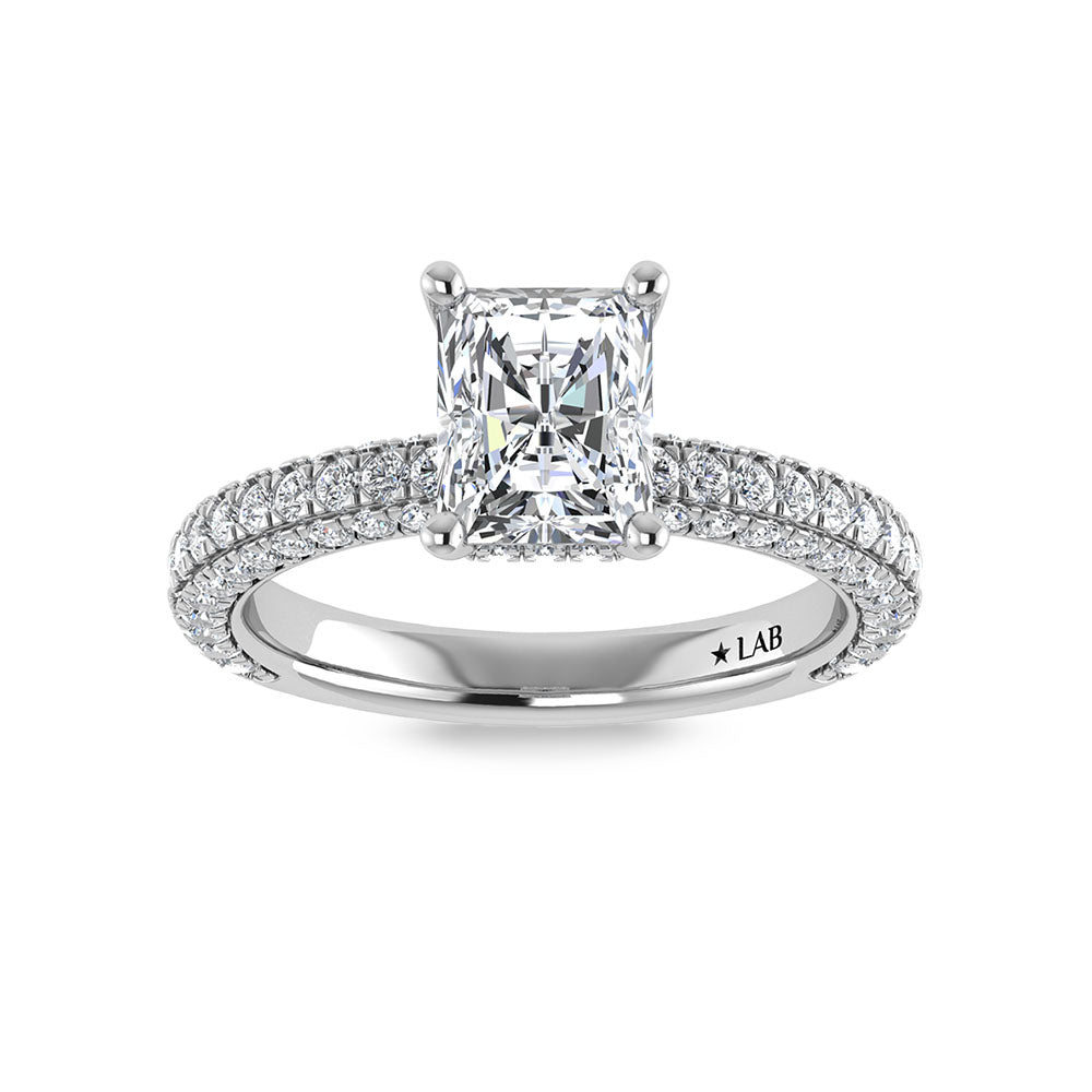 14K White Gold Lab Grown Diamond 3 Ct.Tw. IGI Certified Radiant Shape Halo Engagement Ring (Center 2CT)