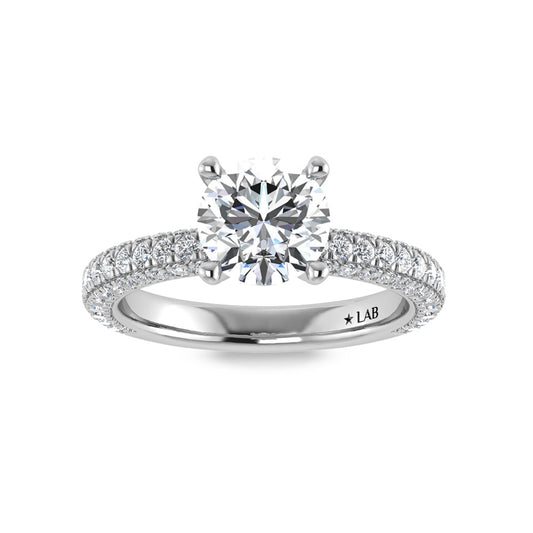 14K White Gold Lab Grown Diamond 3 Ct.Tw. IGI Certified Round Shape Halo Engagement Ring (Center 2CT)