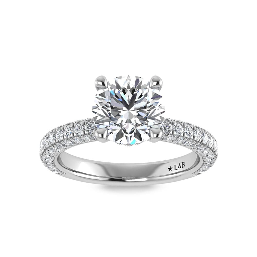 14K White Gold Lab Grown Diamond 4 Ct.Tw. IGI Certified Round Shape Halo Engagement Ring (Center 3CT)