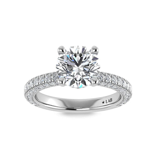14K White Gold Lab Grown Diamond 4 Ct.Tw. IGI Certified Round Shape Halo Engagement Ring (Center 3CT)