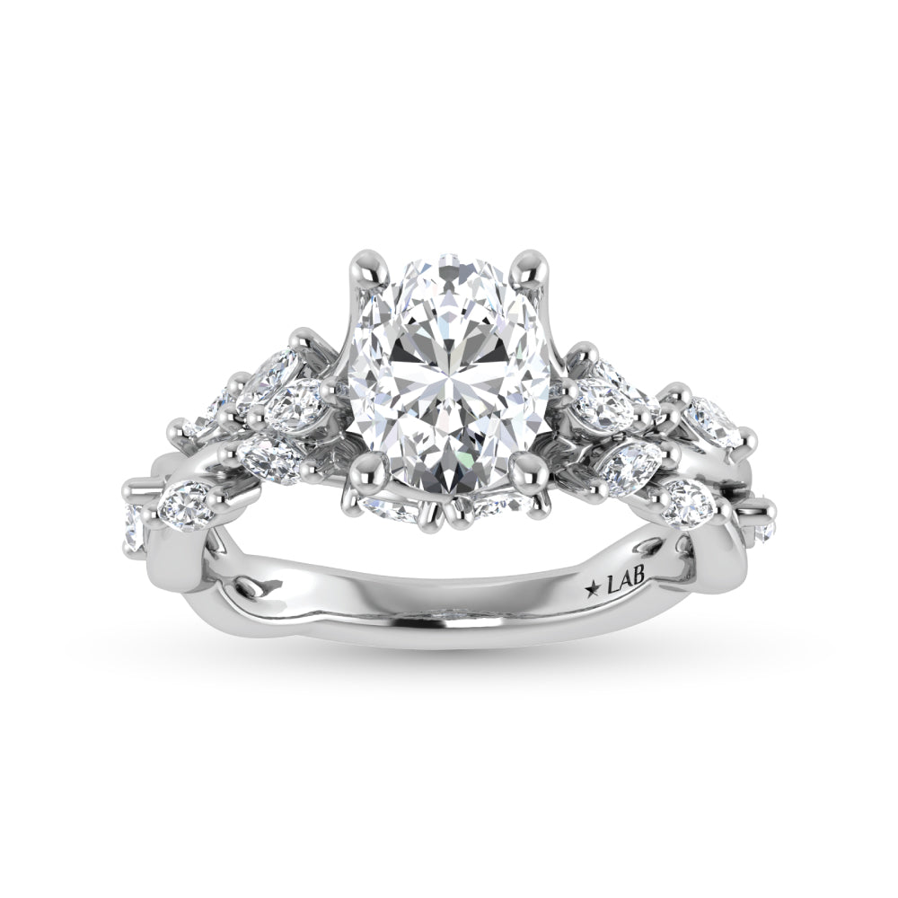 14K White Gold Lab Grown Diamond 2 1/2 Ct.Tw. Oval Shape Engagement Ring (Center 2ct)
