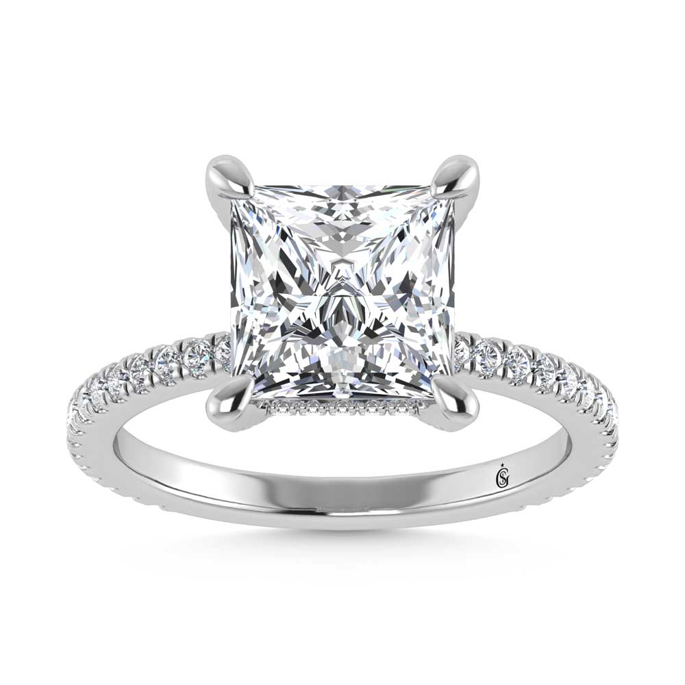 14K White Gold Labgrown Diamond 3 3/8 Ct.Tw. Princess Shape Engagement Ring