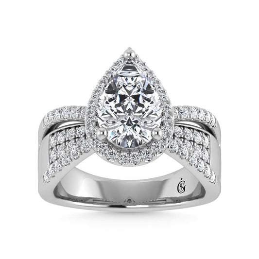 14K White Gold Lab Grown Diamond 2 1/2 Ct.Tw. Pear Shape Engagement Ring (Center 2CT)