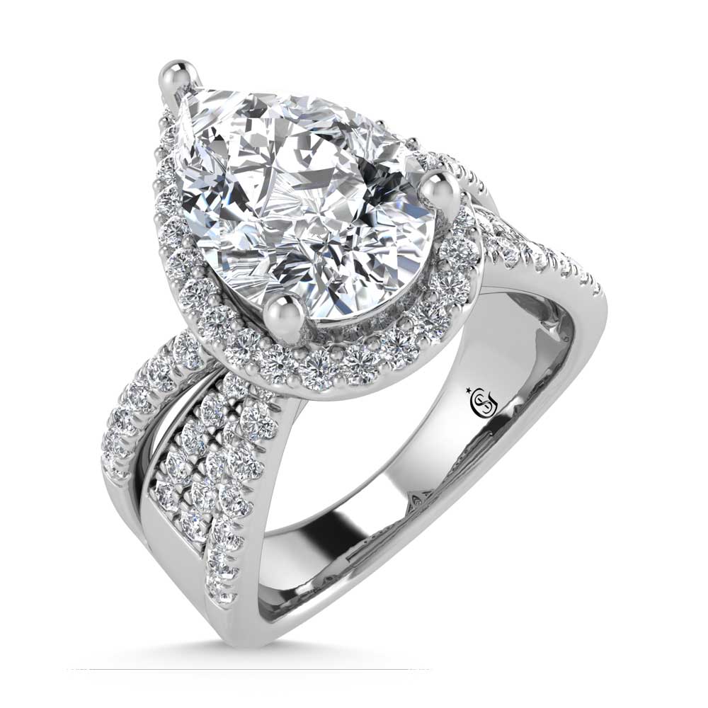 14K White Gold Lab Grown Diamond 2 1/2 Ct.Tw. Pear Shape Engagement Ring (Center 2CT)