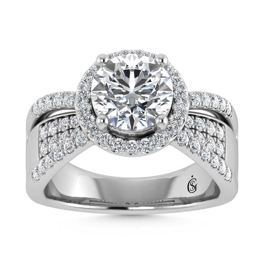 14K White Gold Lab Grown Diamond 2 1/2 Ct.Tw. Round Shape Engagement Ring (Center 2CT)