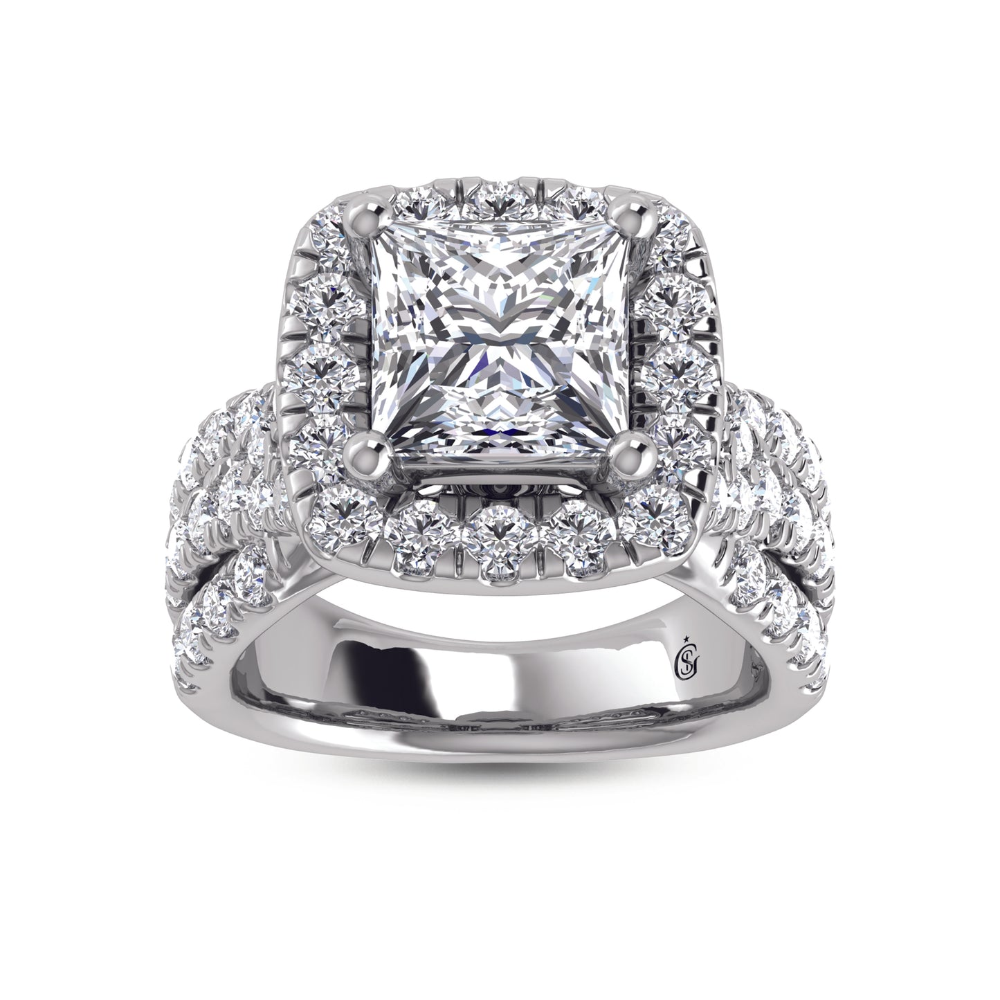 14K White Gold Labgrown Diamond 3 1/4 Ct.Tw. Princess Shape Engagement Ring (Center 2ctw)