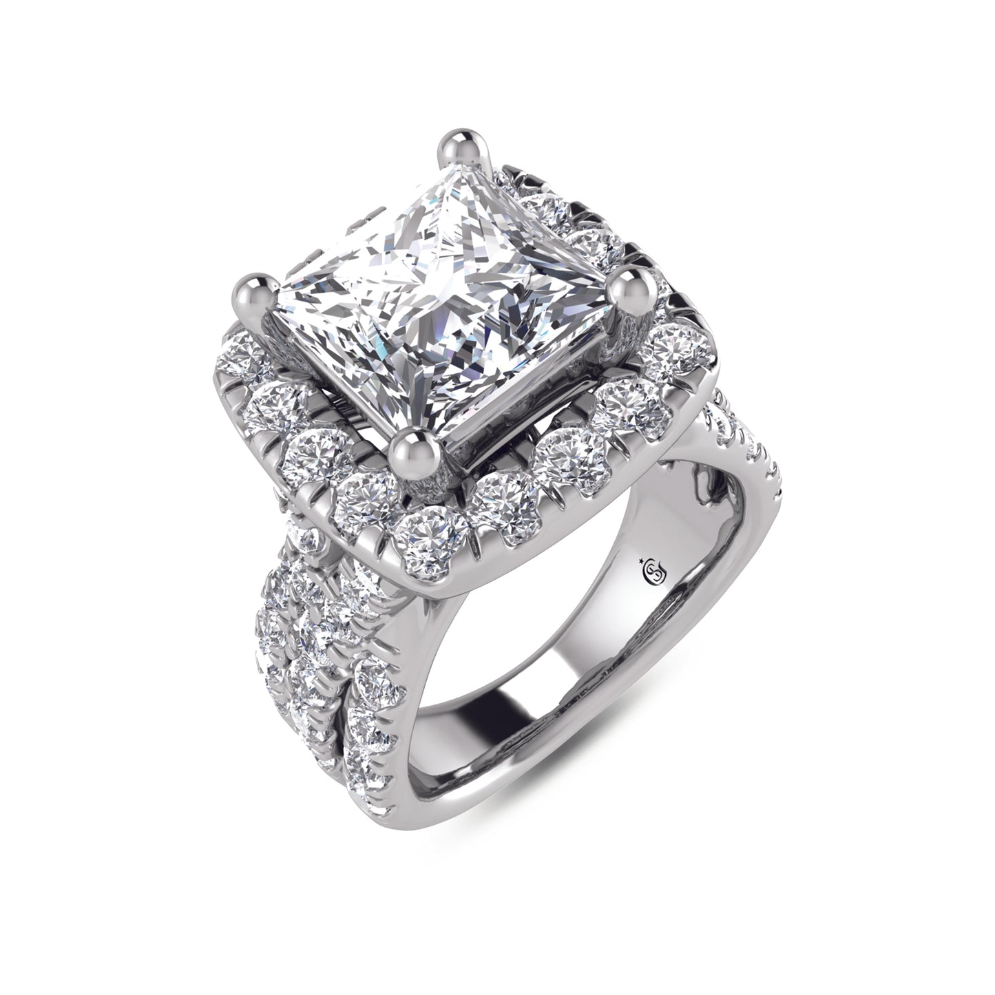 14K White Gold Labgrown Diamond 6 1/4 Ct.Tw. Princess Shape Engagement Ring (Center 4ctw)