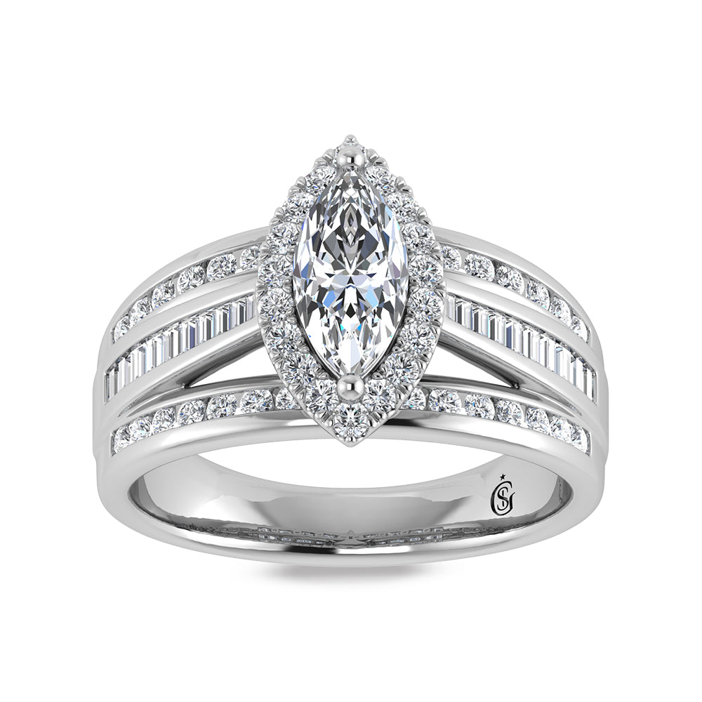 14K White Gold Labgrown Diamond 3 1/5 Ct.Tw. Marquise Shape Engagement Ring (Center 2ctw)
