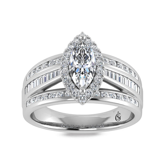 14K White Gold Labgrown Diamond 3 1/5 Ct.Tw. Marquise Shape Engagement Ring (Center 2ctw)