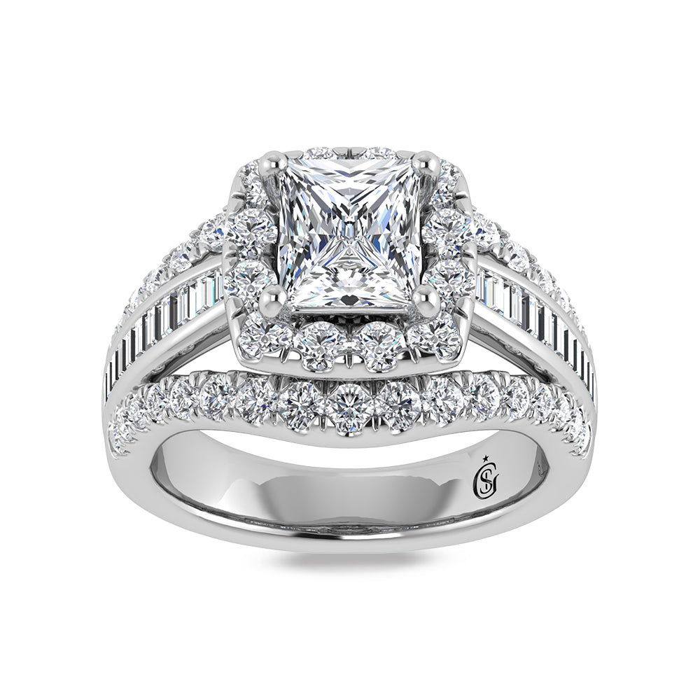 14K White Gold Labgrown Diamond 2 7/8 Ct.Tw. Princess Shape Engagement Ring (Center 1ctw)