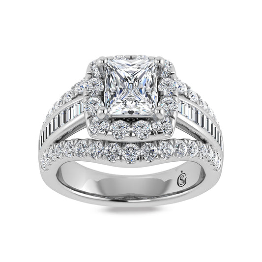 14K White Gold Labgrown Diamond 2 7/8 Ct.Tw. Princess Shape Engagement Ring (Center 1ctw)