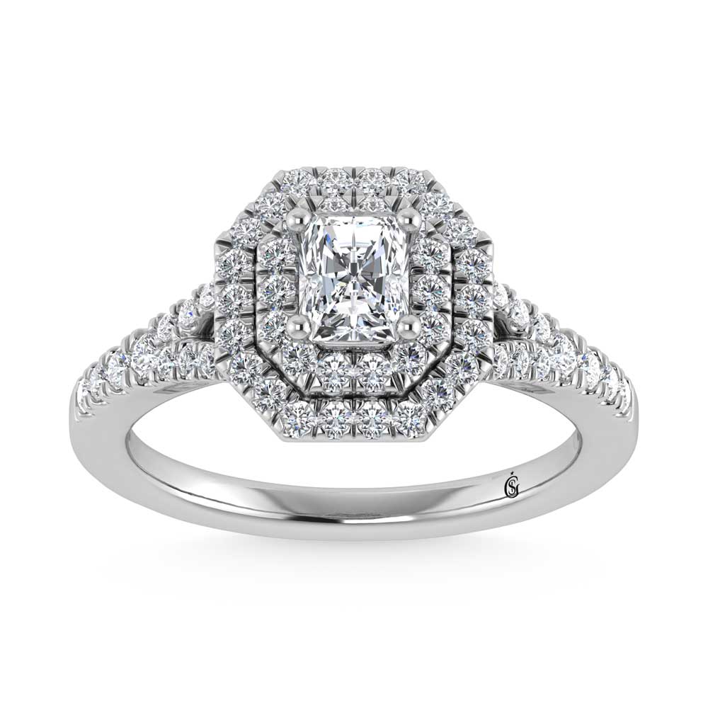 14K White Gold Lab Grown Diamond 1 ct.tw. Radiant Shape Halo Engagement Ring (1/2 ctw Center)