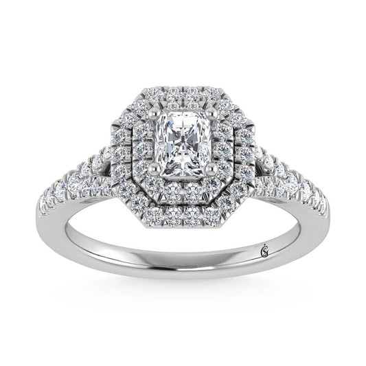 14K White Gold Lab Grown Diamond 1 ct.tw. Radiant Shape Halo Engagement Ring (1/2 ctw Center)