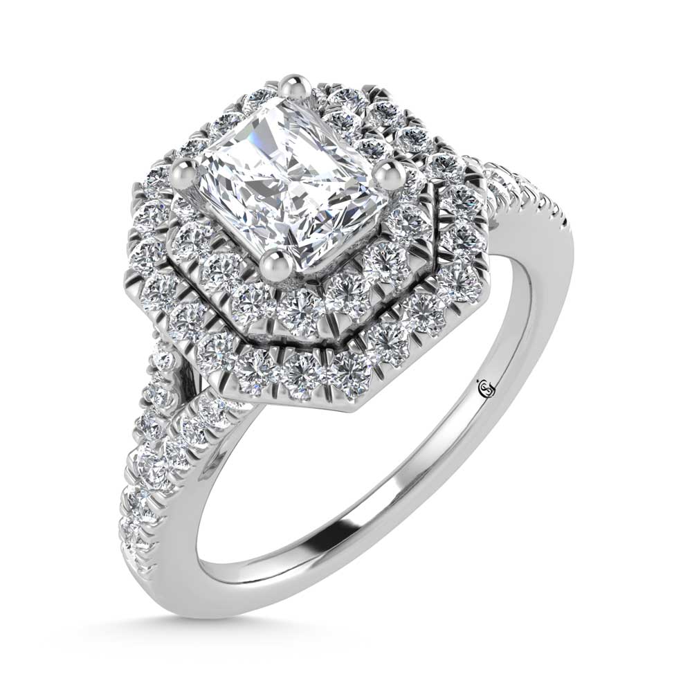 14K White Gold Lab Grown Diamond 1 ct.tw. Radiant Shape Halo Engagement Ring (1/2 ctw Center)