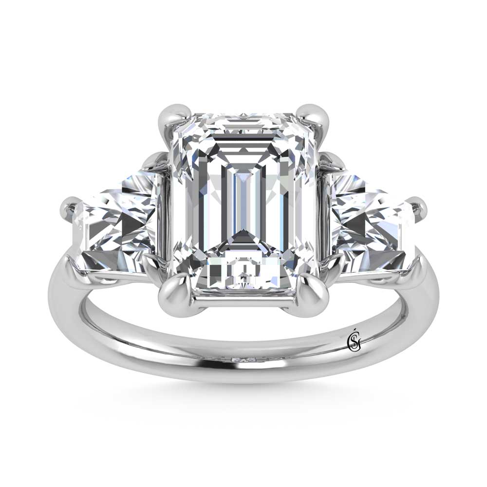 14K White Gold Lab Grown Diamond 5 5/8 Ct.Tw. Emerald Shape Three Stone Engagement Ring