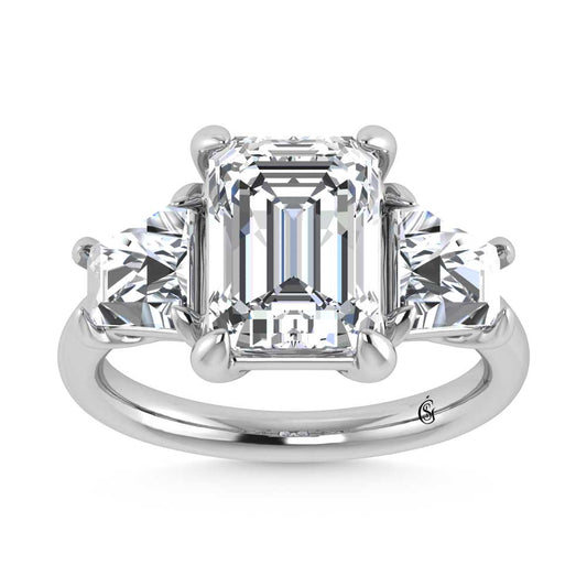 14K White Gold Lab Grown Diamond 5 5/8 Ct.Tw. Emerald Shape Three Stone Engagement Ring
