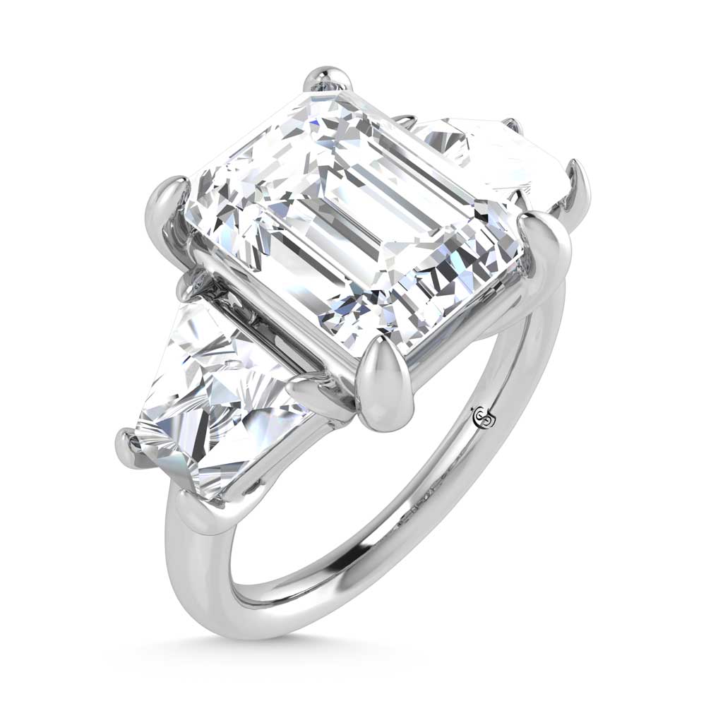 14K White Gold Lab Grown Diamond 5 5/8 Ct.Tw. Emerald Shape Three Stone Engagement Ring