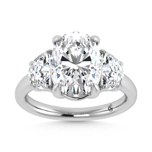 14K White Gold Lab Grown Diamond 4 3/4 Ct.Tw. Oval Shape Three Stone Engagement Ring