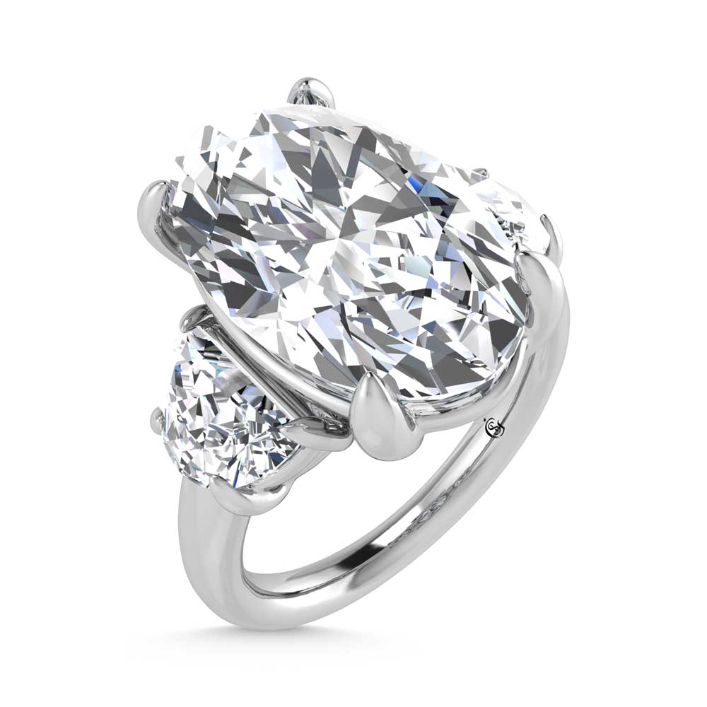 14K White Gold Lab Grown Diamond 6 Ct.Tw. Oval Shape Three Stone Engagement Ring