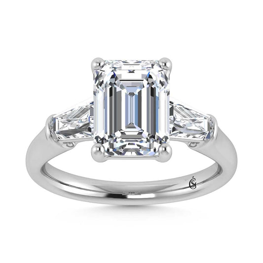 14K White Gold Lab Grown Diamond 4 Ct.Tw. Emerald Shape Three Stone Engagement Ring