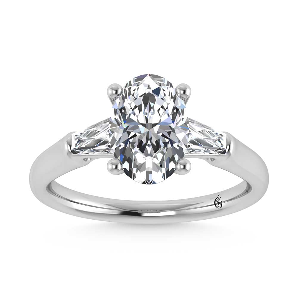14K White Gold Lab Grown Diamond 2 3/4 Ct.Tw. Oval Shape Three Stone Engagement Ring
