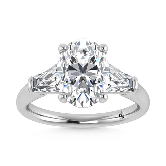 14K White Gold Lab Grown Diamond 4 1/3 Ct.Tw. Oval Shape Three Stone Engagement Ring