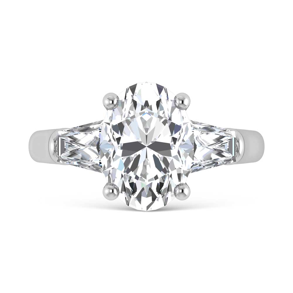 14K White Gold Lab Grown Diamond 4 1/3 Ct.Tw. Oval Shape Three Stone Engagement Ring
