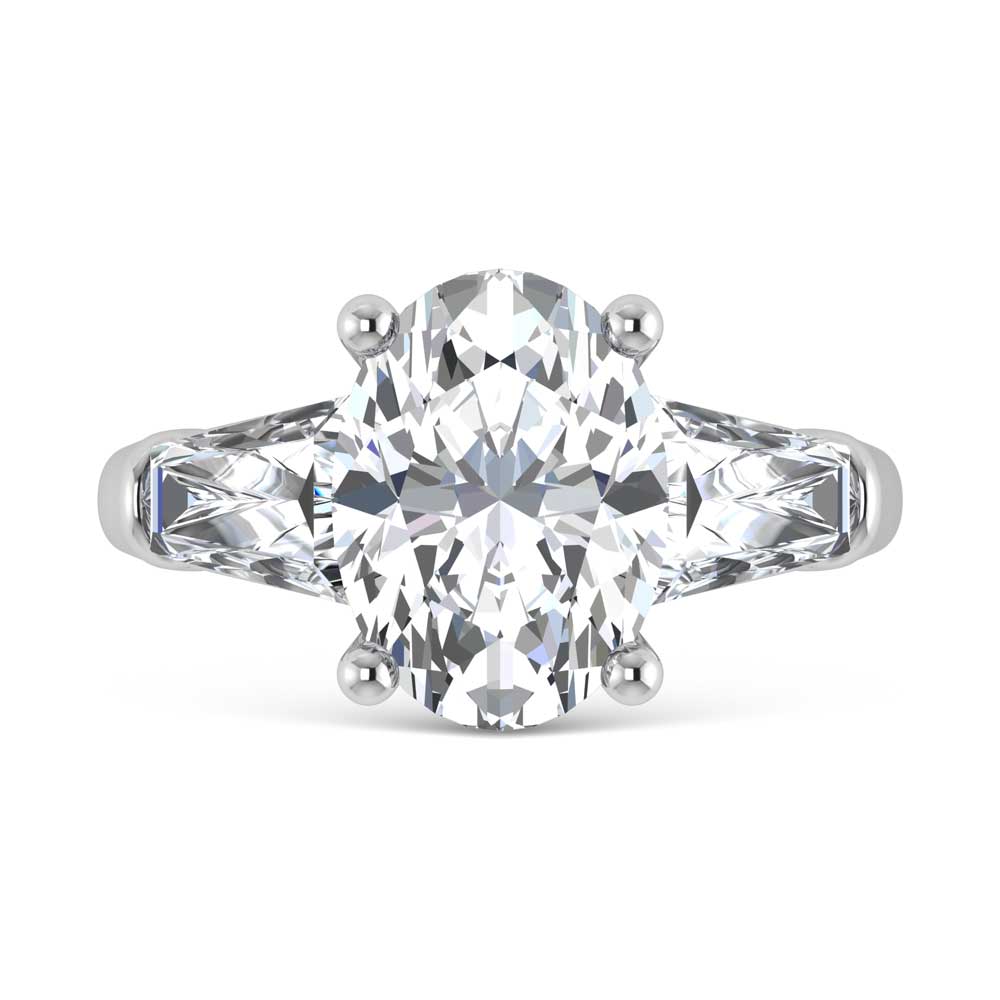 14K White Gold Lab Grown Diamond 5 3/4 Ct.Tw. Oval Shape Three Stone Engagement Ring