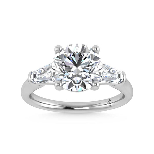 14K White Gold Lab Grown Diamond  4 Ct.Tw. Round Shape Three Stone Engagement Ring