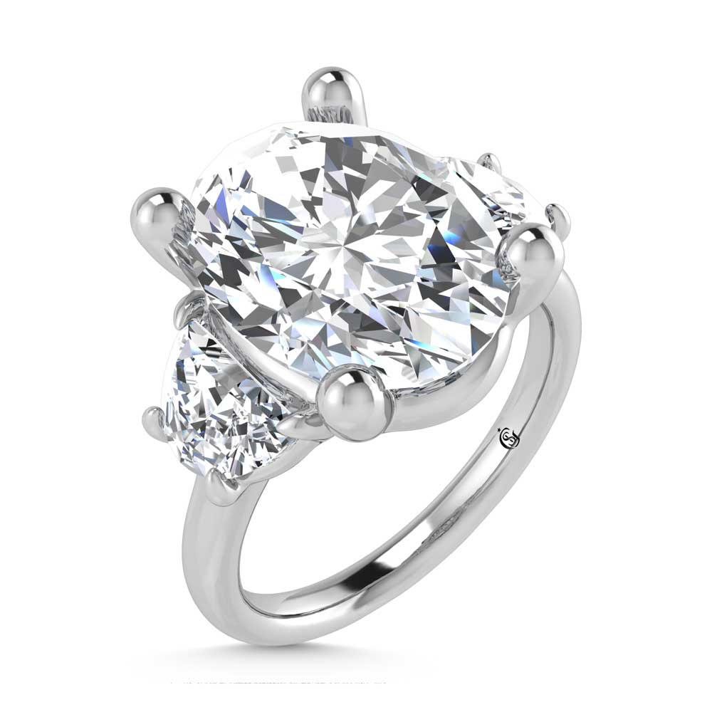 14K White Gold Lab Grown Diamond 6 Ct.Tw. Oval Shape Three Stone Engagement Ring
