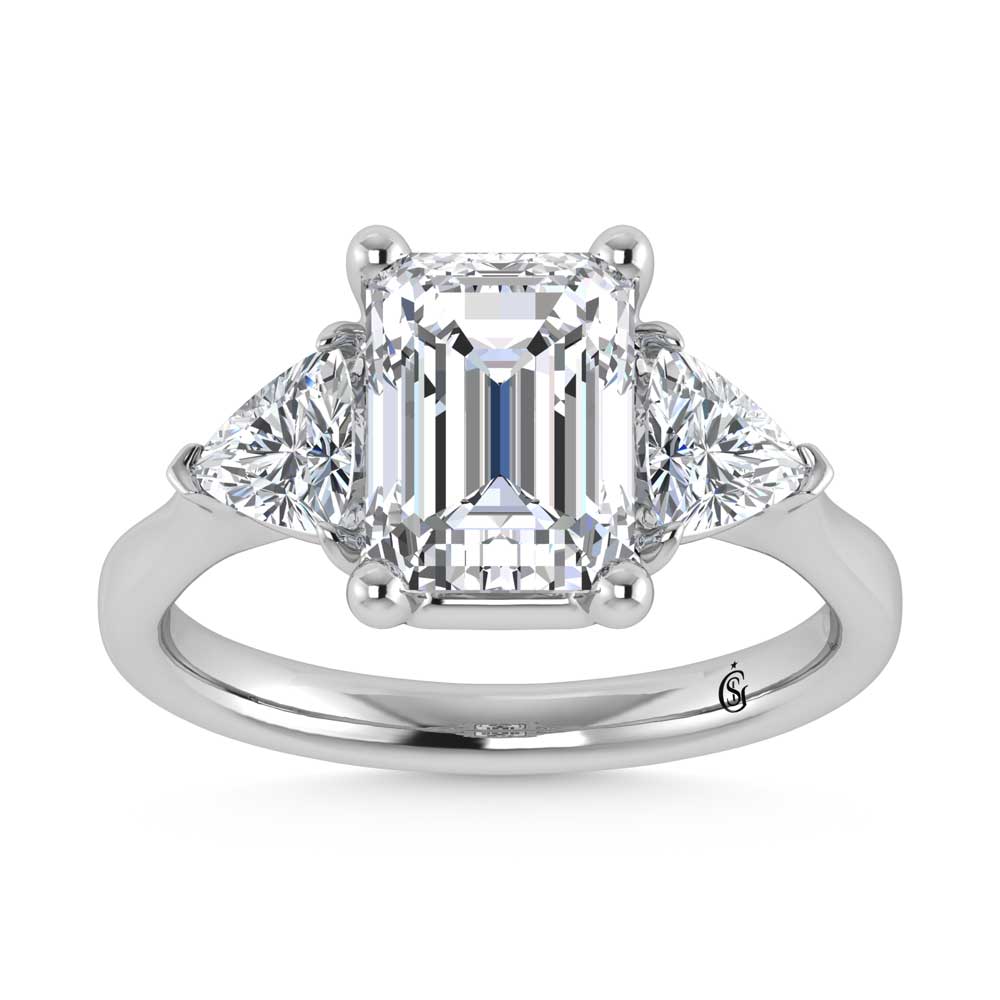 14K White Gold Lab Grown Diamond 5 1/10 Ct.Tw. Emerald Shape Three Stone Engagement Ring