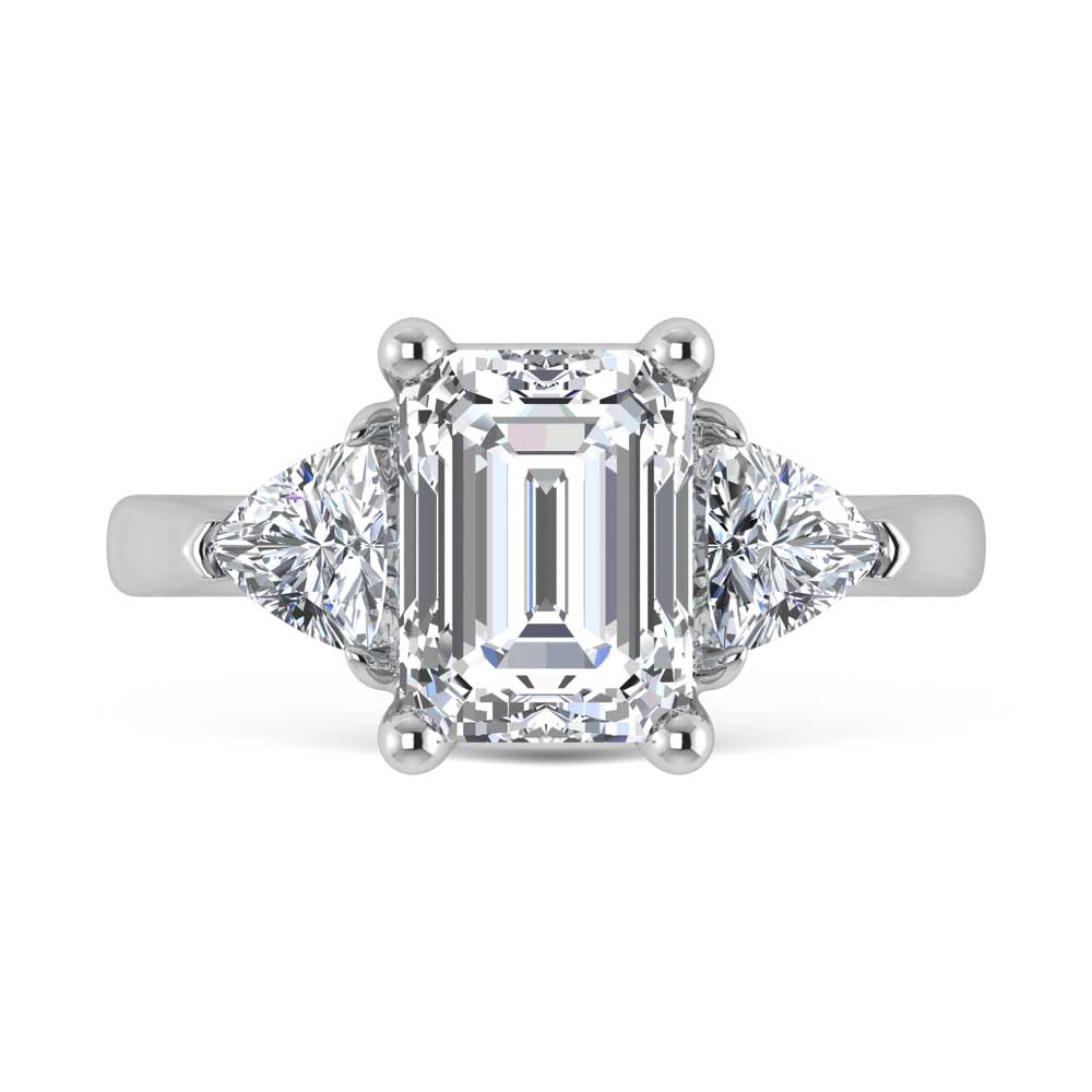 14K White Gold Lab Grown Diamond 3 3/4 Ct.Tw. Emerald Shape Three Stone Engagement Ring