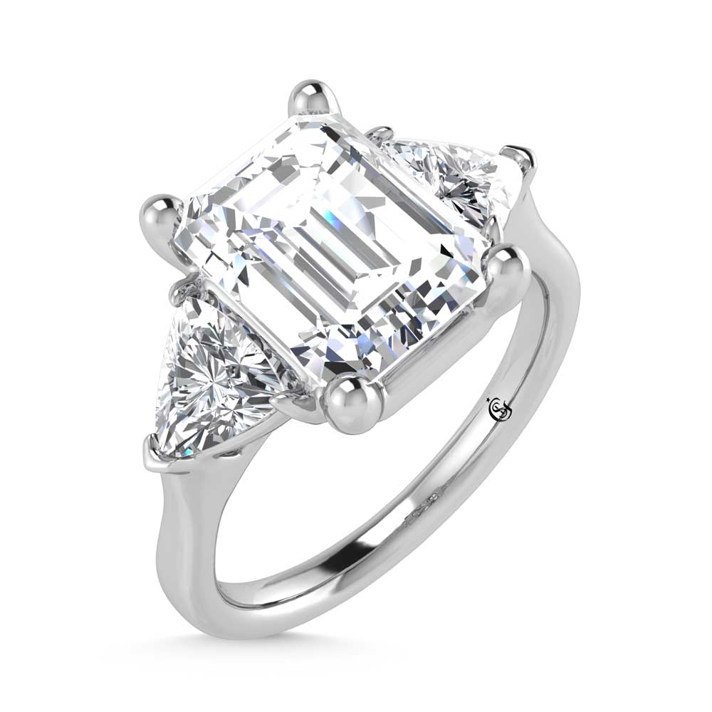 14K White Gold Lab Grown Diamond 5 1/10 Ct.Tw. Emerald Shape Three Stone Engagement Ring