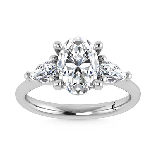 14K White Gold Lab Grown Diamond 2 5/8 Ct.Tw. Oval Shape Three Stone Engagement Ring