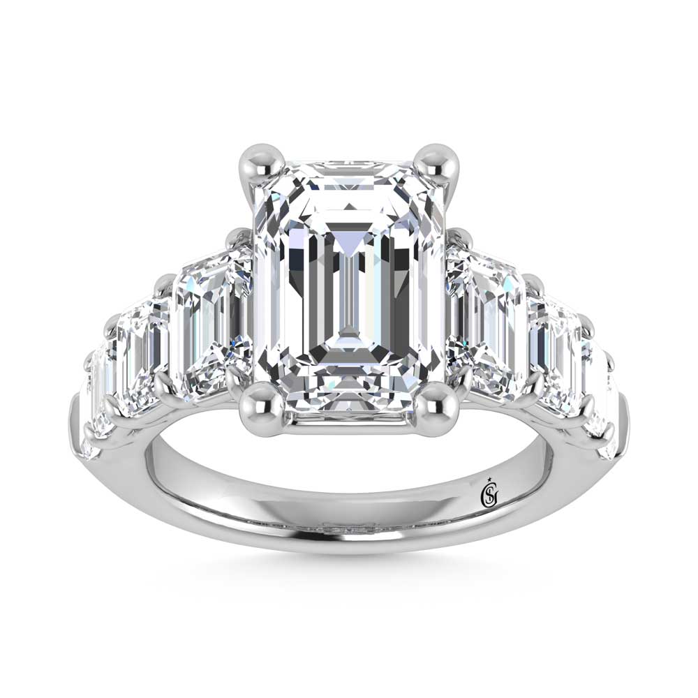 14K White Gold Lab Grown Diamond 8 Ct.Tw. Emerald Shape Engagement Ring