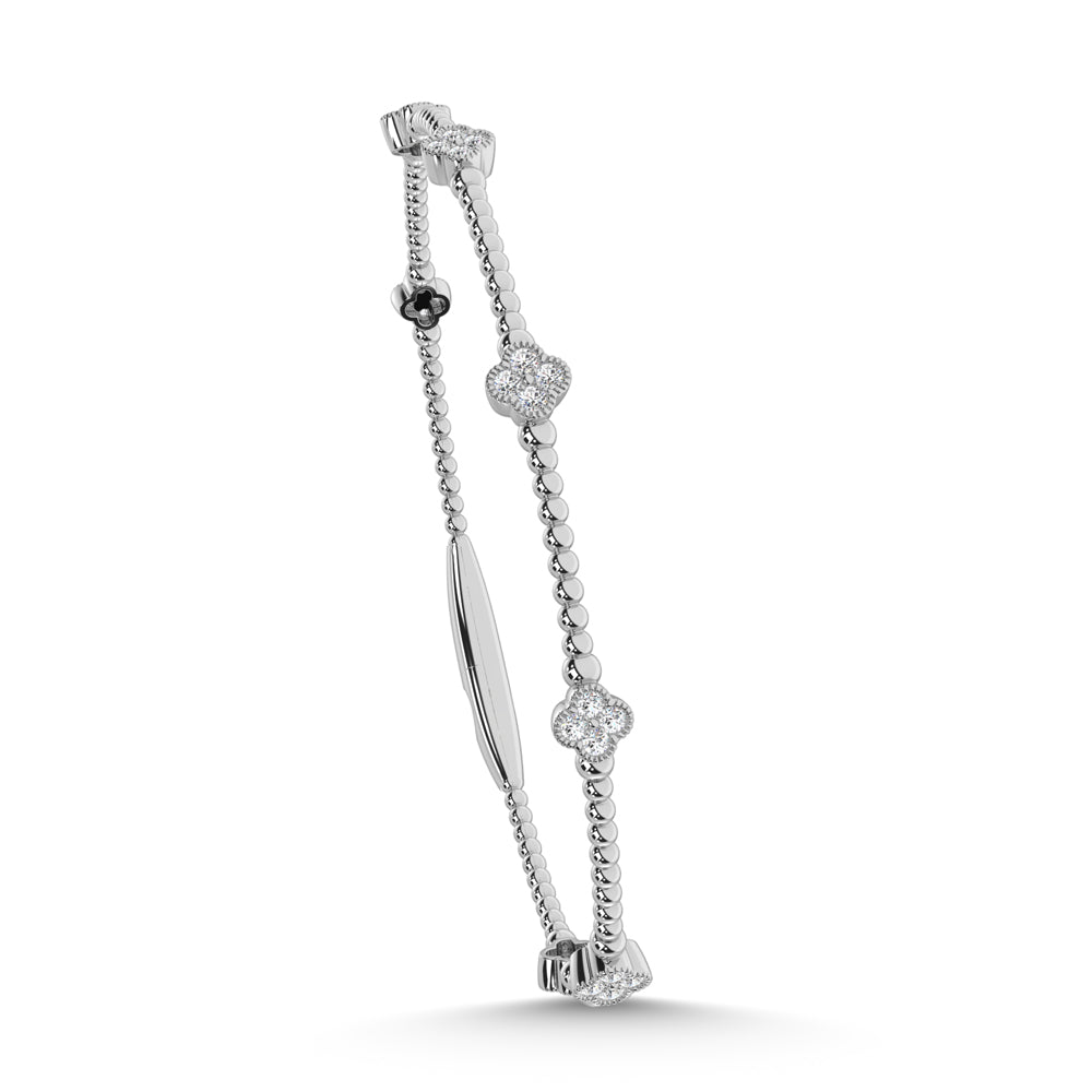 14K White Lab Grown 7/8 Ct.Tw. Clover Flexi Bangle