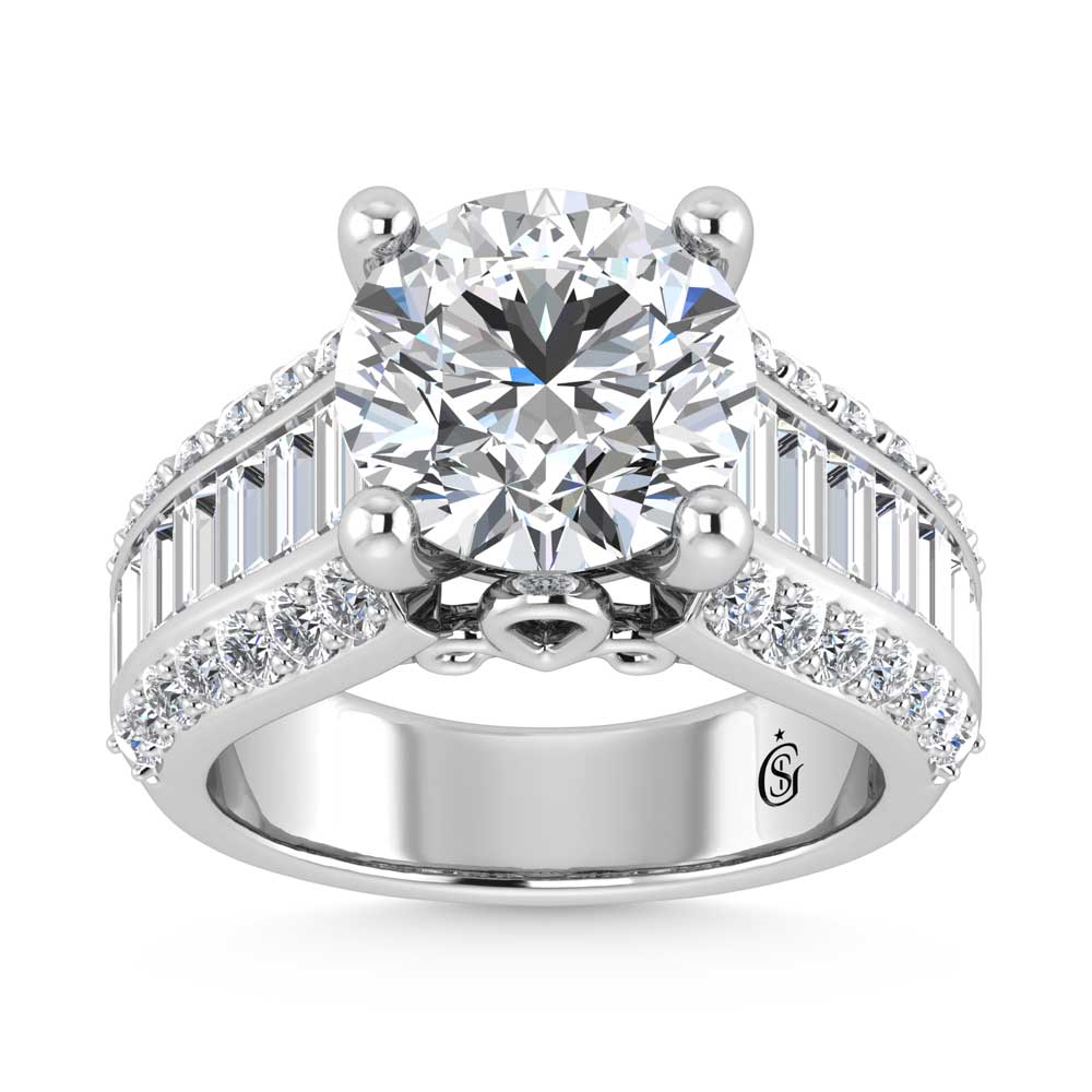 14K White Gold Lab Grown Diamond 6 1/2 Ct.Tw. Double Line Engagement Ring (Center Round)