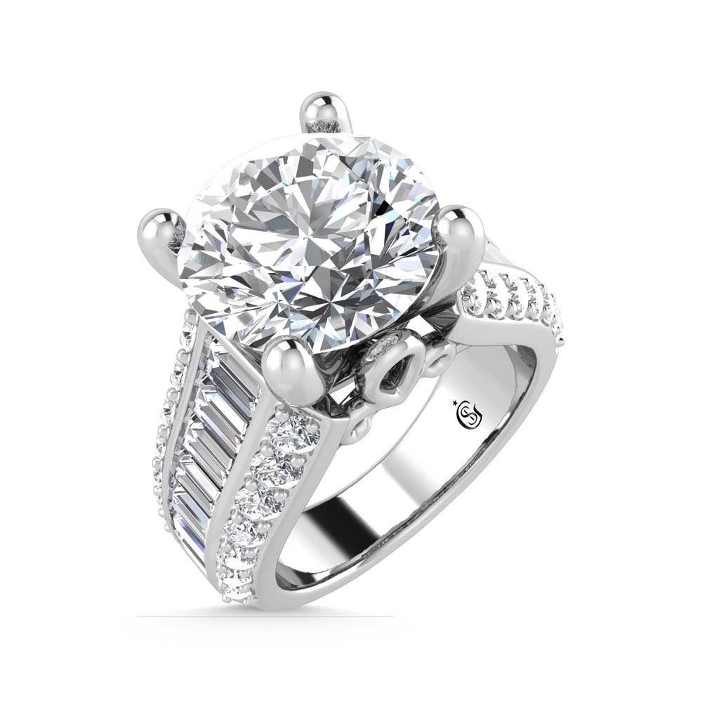 14K White Gold Lab Grown Diamond 6 1/2 Ct.Tw. Double Line Engagement Ring (Center Round)
