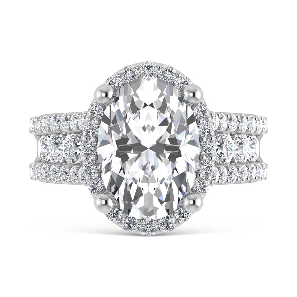 14K White Gold Lab Grown Diamond 6 7/8 Ct.Tw. Round Shank Engagement Ring (Center Oval)